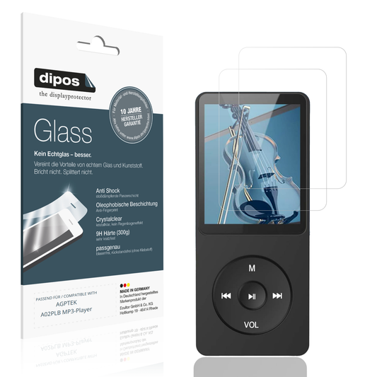 Klare Displayschutzfolie von dipos passend für AGPTEK A02PLB MP3-Player, 9H kratzfest und blasenfrei montiert