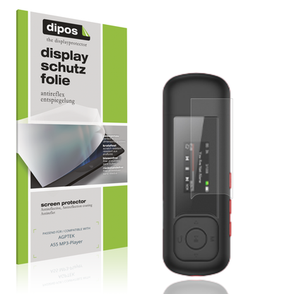 Matte Displayschutzfolie von dipos passend für AGPTEK A55 MP3-Player, präziser Zuschnitt und blasenfrei montiert