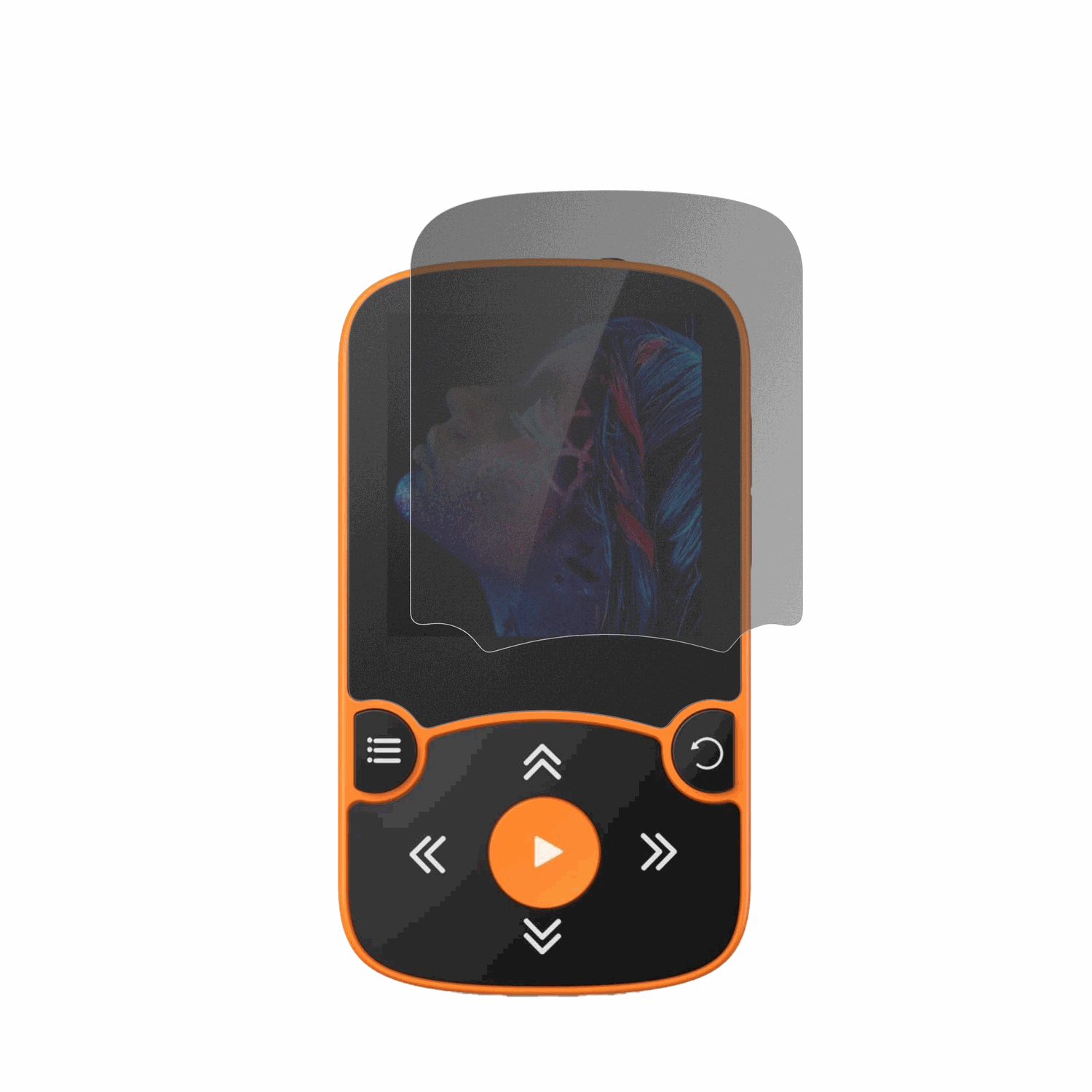 AGPTEKA65 MP3-Player mit aufgebrachtem dipos Displayschutz, der seitliche Einblicke blockiert