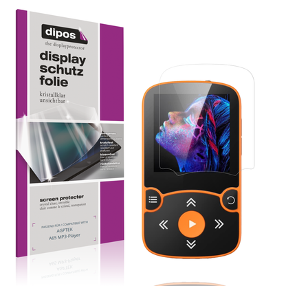 Klare Displayschutzfolie von dipos passend für AGPTEK A65 MP3-Player, präziser Zuschnitt und blasenfrei montiert