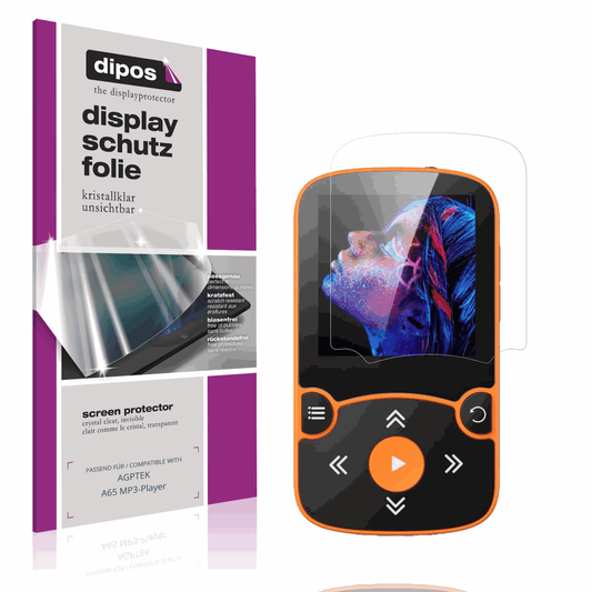 Klare Displayschutzfolie von dipos passend für AGPTEK A65 MP3-Player, präziser Zuschnitt und blasenfrei montiert