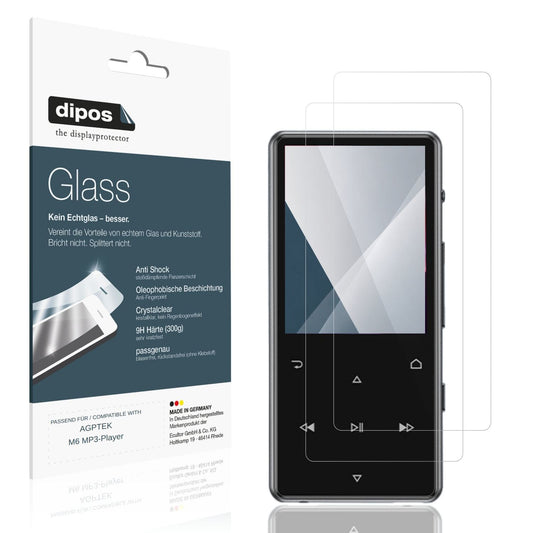 Klare Displayschutzfolie von dipos passend für AGPTEK M6 MP3-Player, 9H kratzfest und blasenfrei montiert