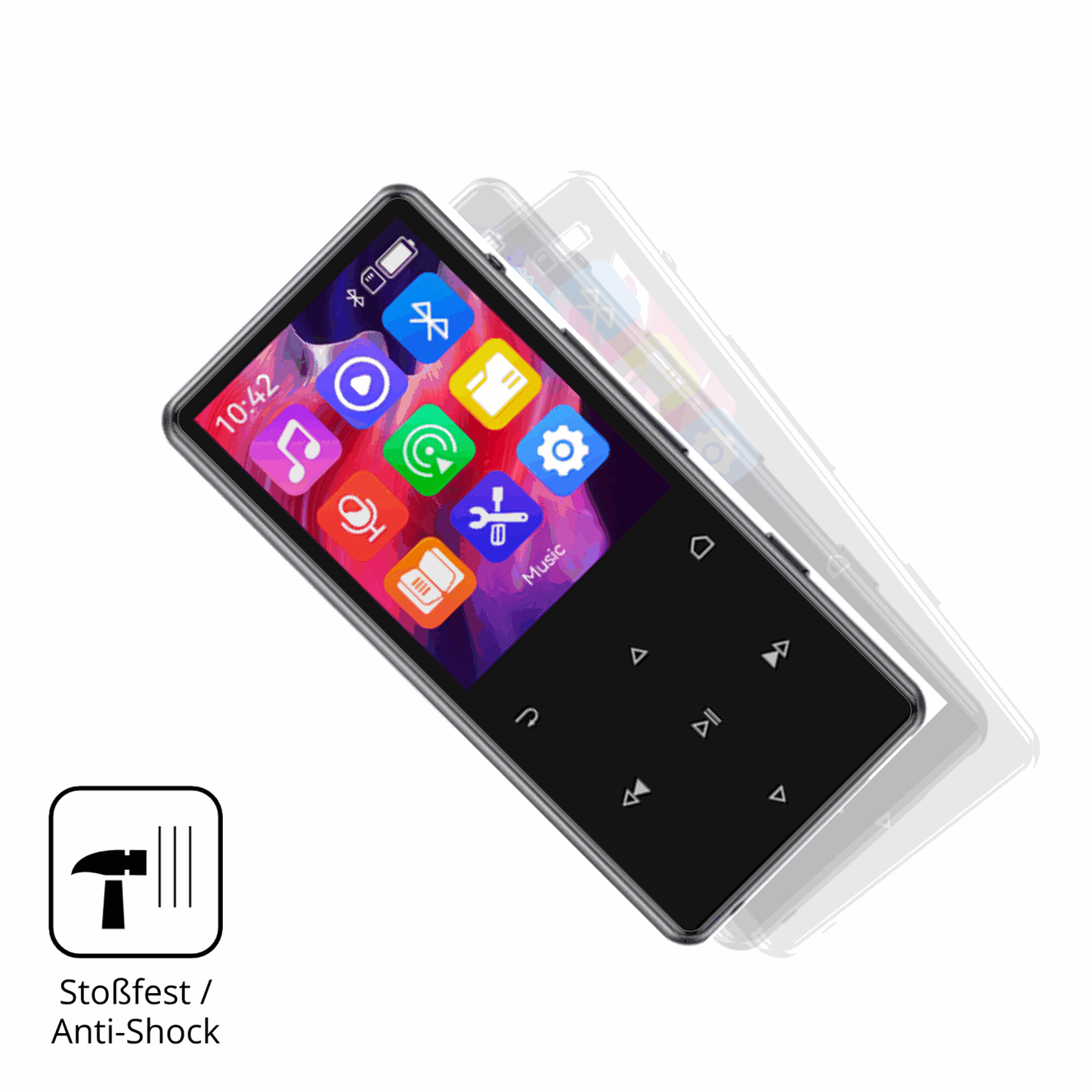 Schutz gegen Kratzer auf dem AGPTEK M6 MP3-Player Glas durch Schlüssel, Stöße gegen die Tischkante oder Stürze
