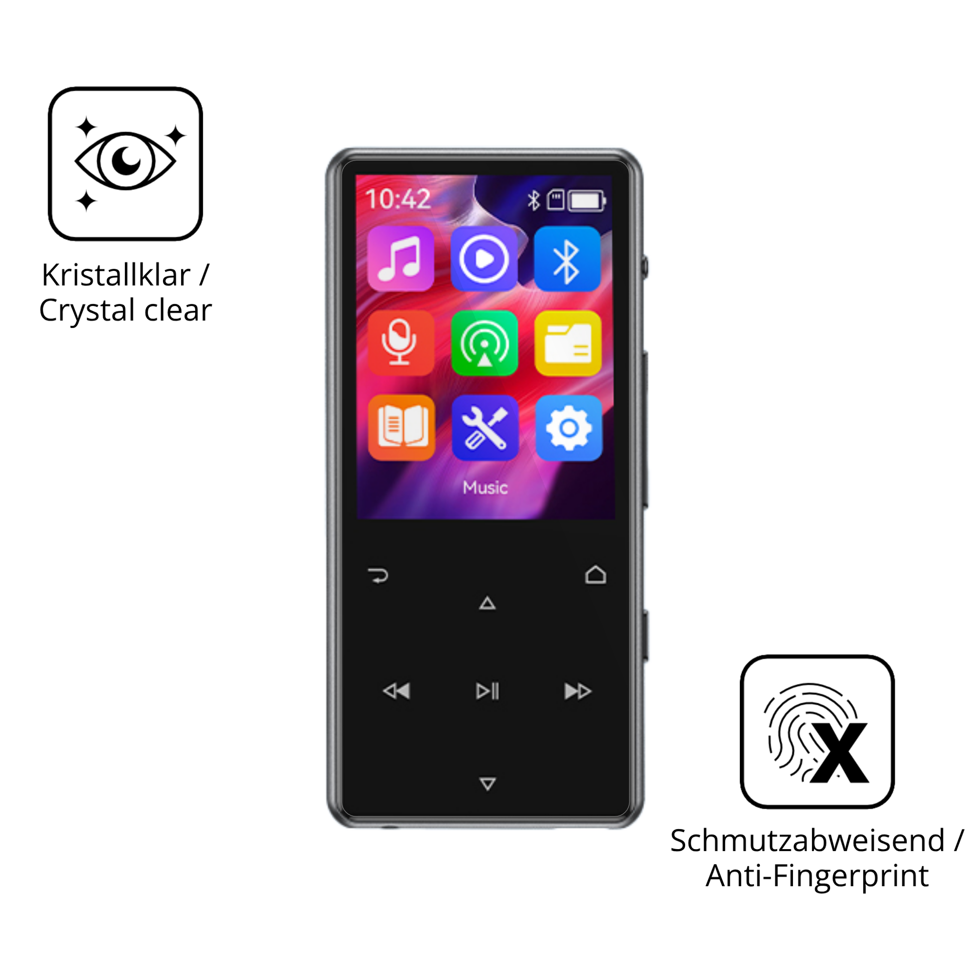 Flexible TPU-Folie passend zugeschnitten für AGPTEK M6 MP3-Player, vollständige Abdeckung