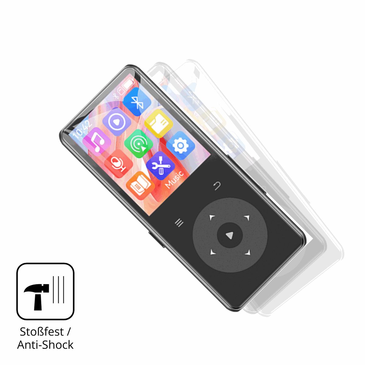 Schutz gegen Kratzer auf dem AGPTEK M7 MP3-Player Glas durch Schlüssel, Stöße gegen die Tischkante oder Stürze