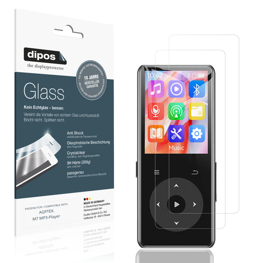 Klare Displayschutzfolie von dipos passend für AGPTEK M7 MP3-Player, 9H kratzfest und blasenfrei montiert