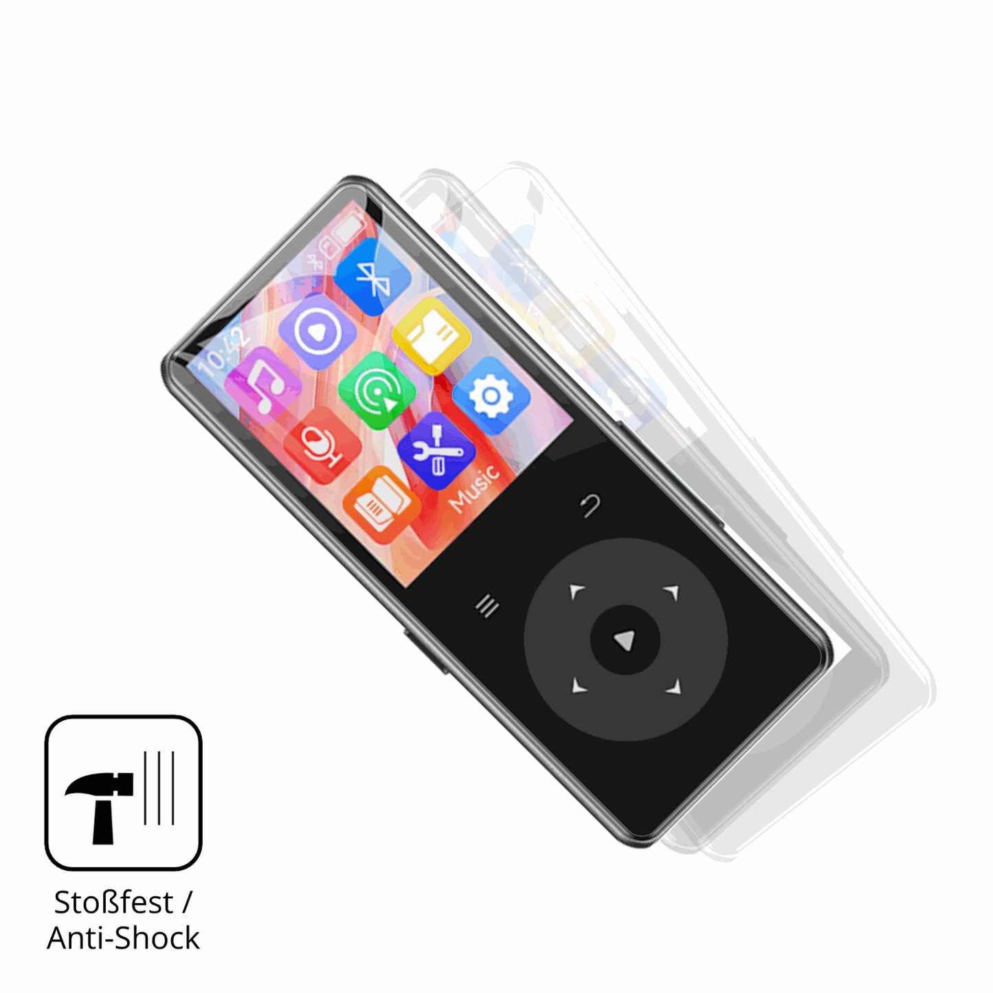 Schutz gegen Kratzer auf dem AGPTEK M7 MP3-Player Glas durch Schlüssel, Stöße gegen die Tischkante oder Stürze