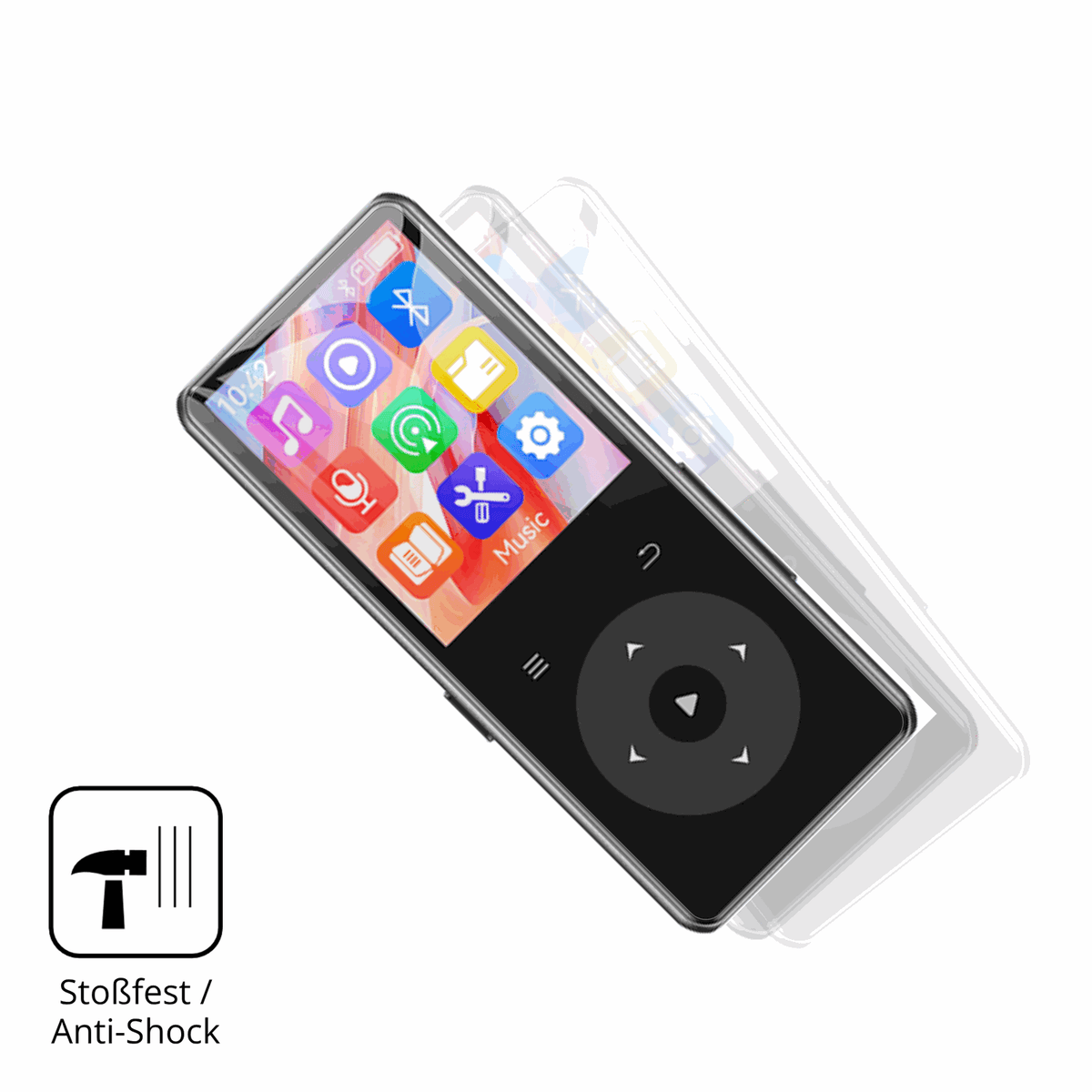 Schutz gegen Kratzer auf dem AGPTEK M7 MP3-Player Glas durch Schlüssel, Stöße gegen die Tischkante oder Stürze