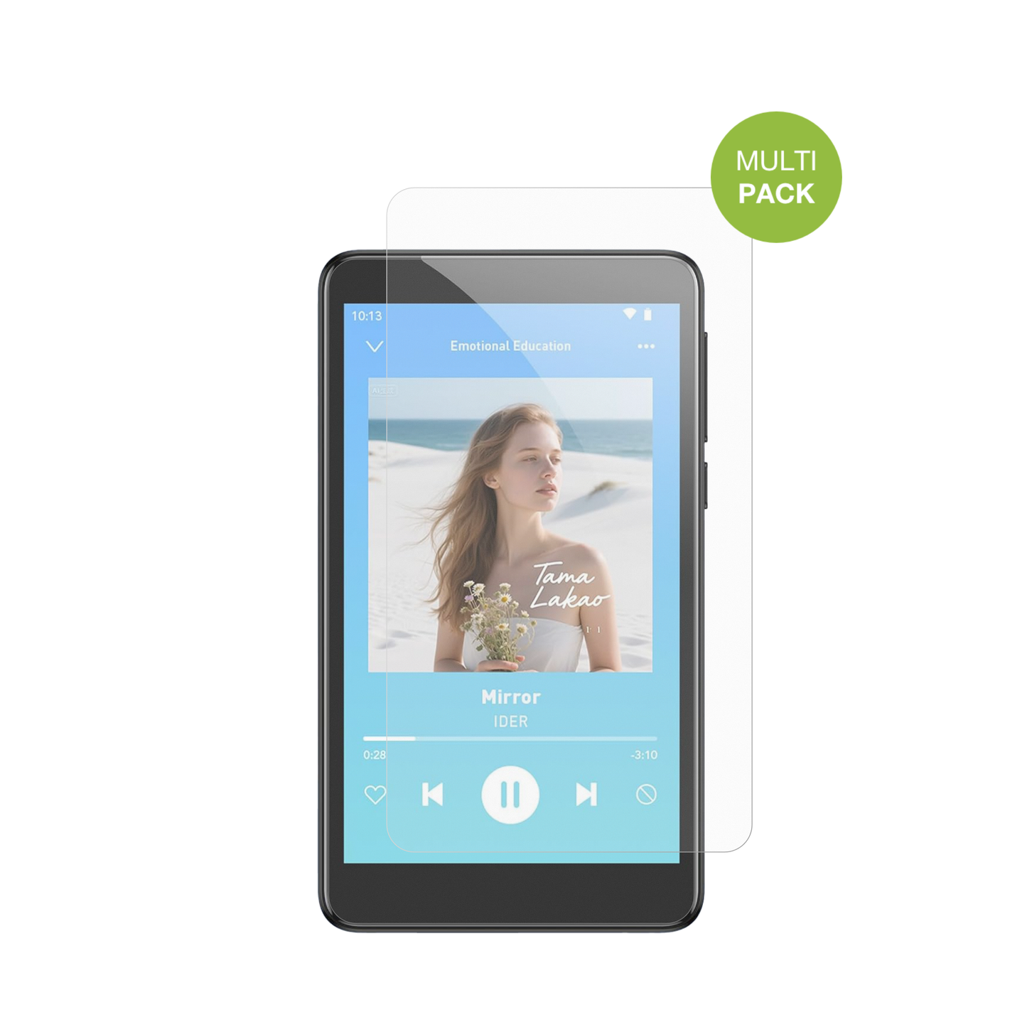 AGPTEKT08X MP3-Player mit aufgebrachter dipos Displayschutzfolie, die lästige Fingerabdrücke minimiert