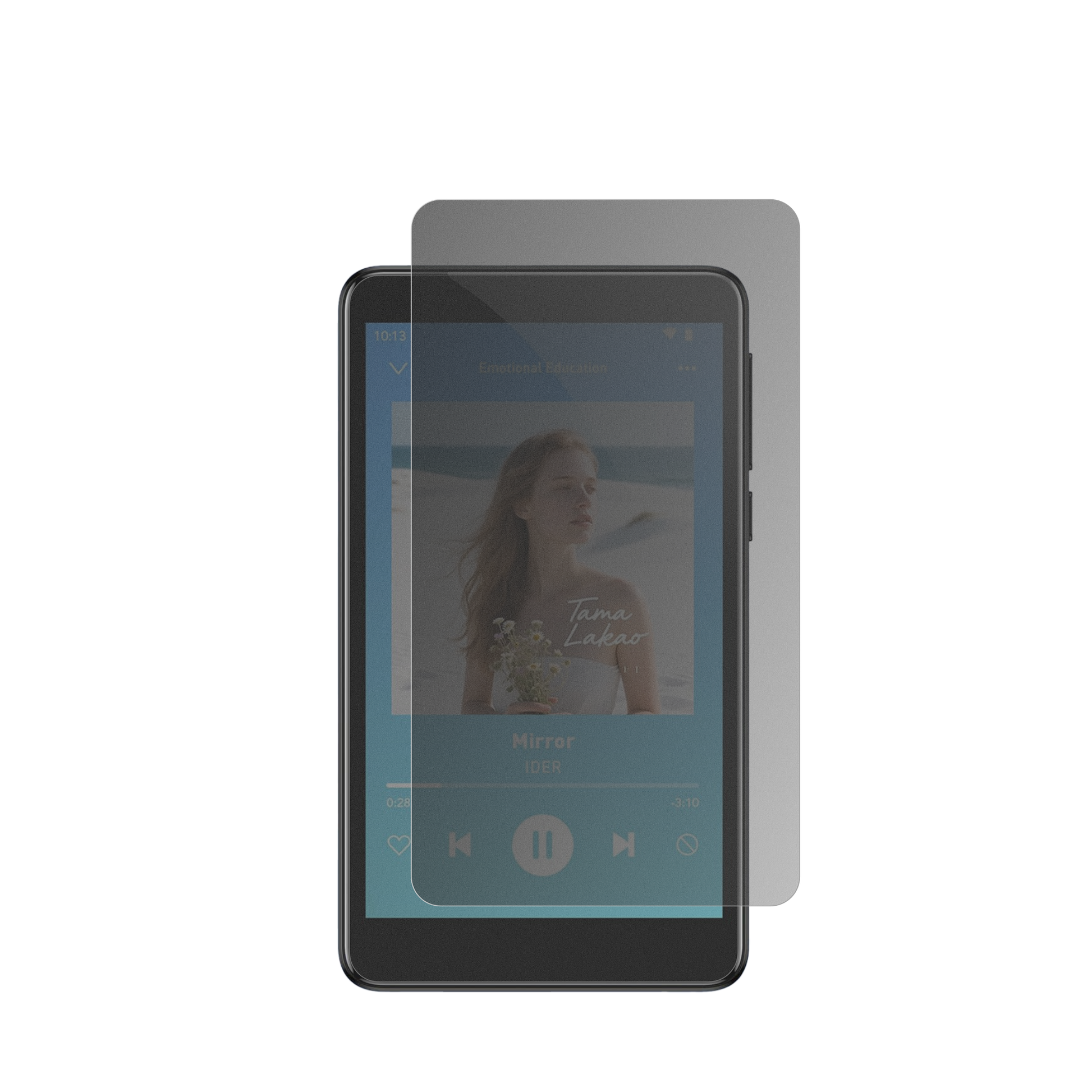 AGPTEKT08X MP3-Player mit aufgebrachtem dipos Displayschutz, der seitliche Einblicke blockiert