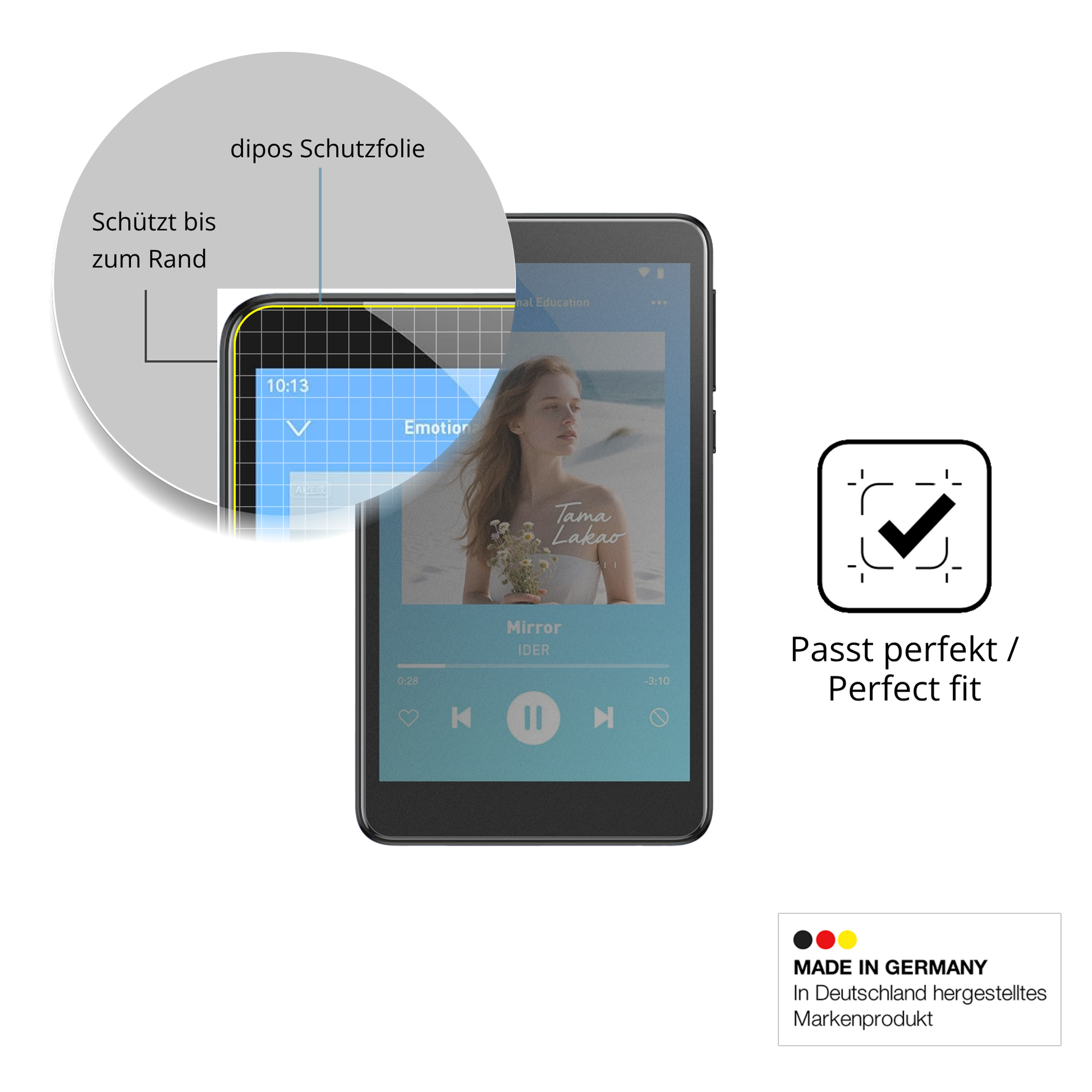 Schutz gegen Kratzer auf dem AGPTEK T08X MP3-Player Glas durch Schlüssel oder Ähnliches
