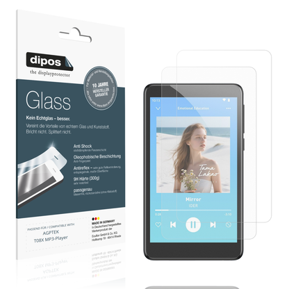 Matte Displayschutzfolie von dipos passend für AGPTEK T08X MP3-Player, 9H kratzfest und blasenfrei montiert