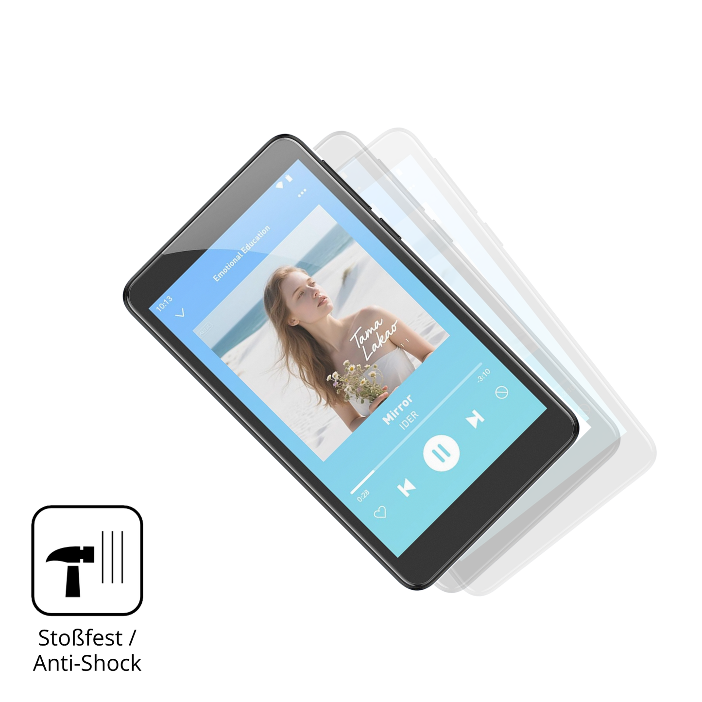 Schutz gegen Kratzer auf dem AGPTEK T08X MP3-Player Glas durch Schlüssel, Stöße gegen die Tischkante oder Stürze
