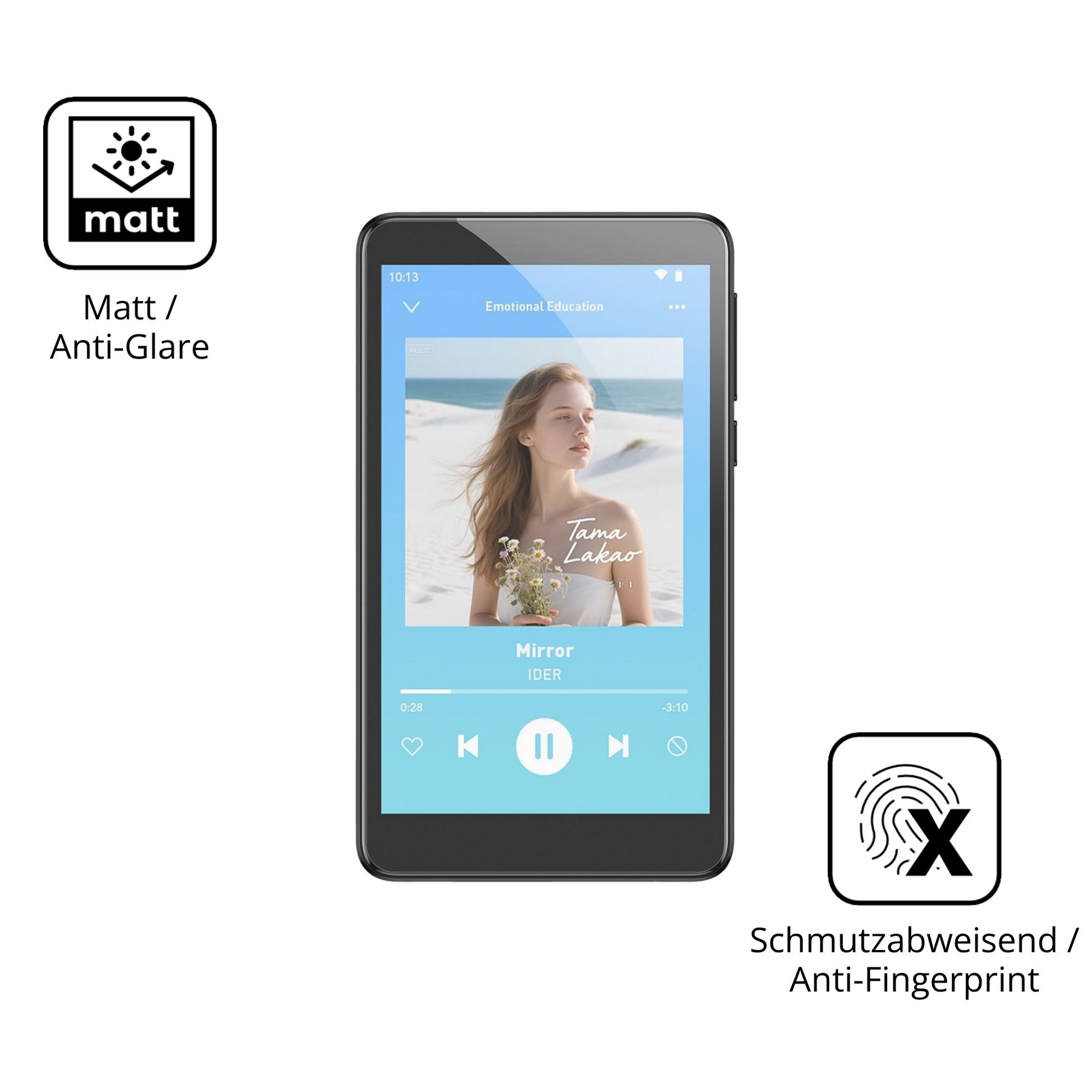 9H Hartbeschichtete, flexible Folie passend zugeschnitten für AGPTEK T08X MP3-Player