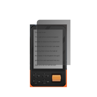 AGXOVD28 MP3-Player mit aufgebrachtem dipos Displayschutz, der seitliche Einblicke blockiert