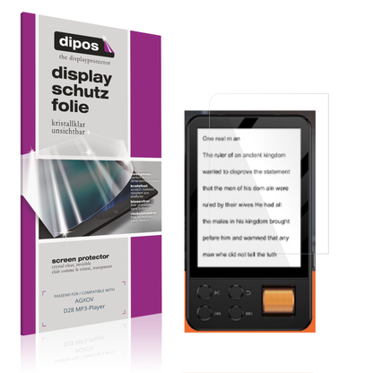 Klare Displayschutzfolie von dipos passend für AGXOV D28 MP3-Player, präziser Zuschnitt und blasenfrei montiert