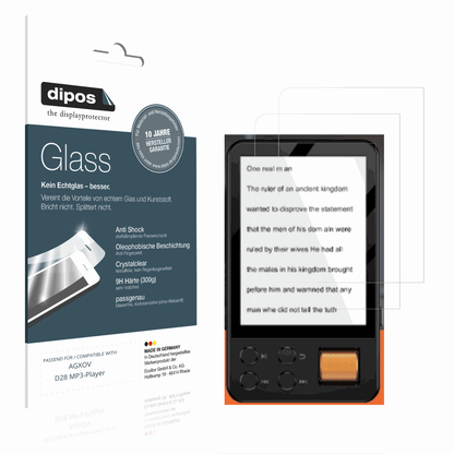Klare Displayschutzfolie von dipos passend für AGXOV D28 MP3-Player, 9H kratzfest und blasenfrei montiert