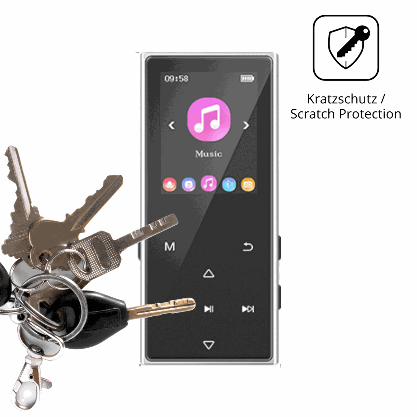 Schutz gegen Kratzer auf dem AGXOV D50 MP3-Player Glas durch Schlüssel oder Ähnliches