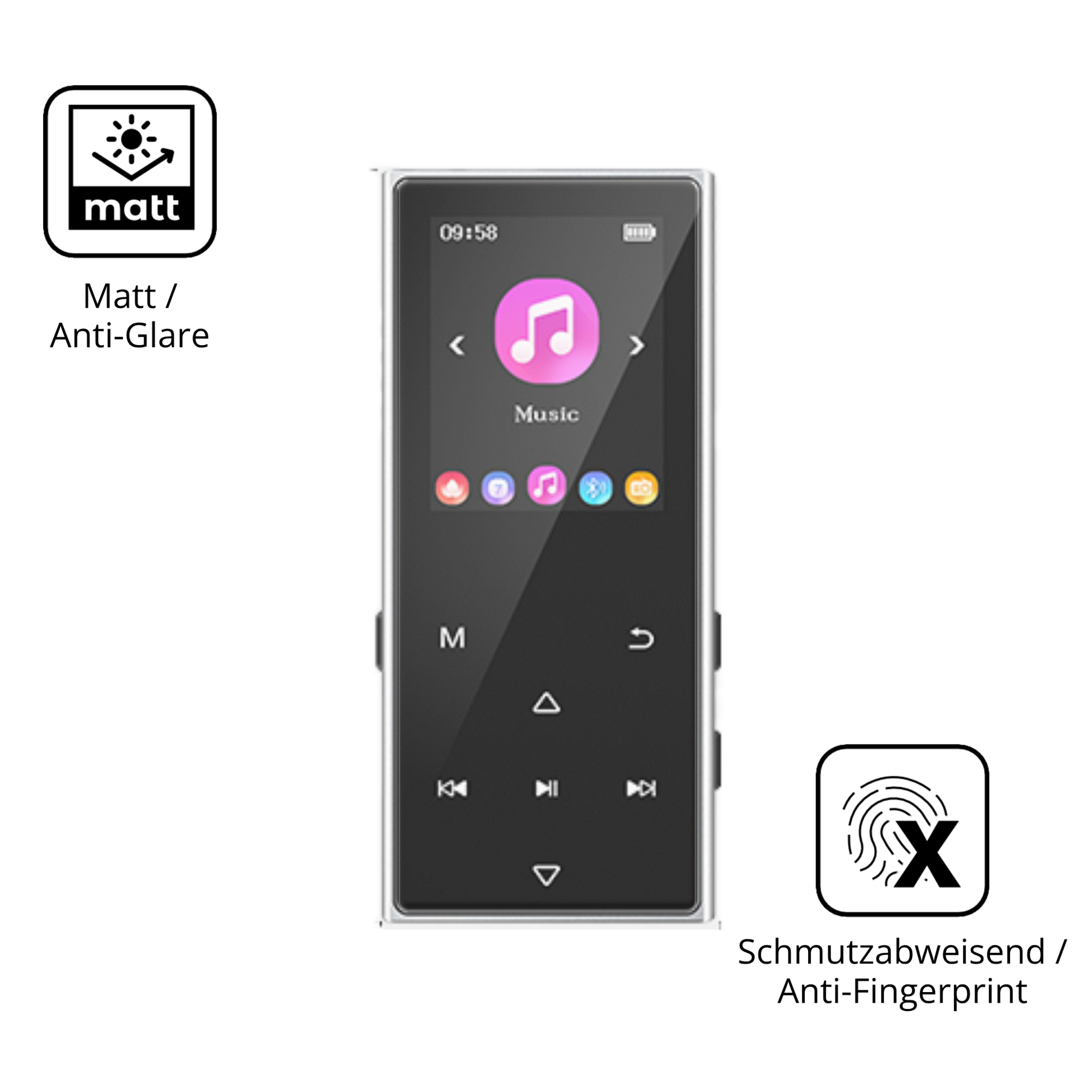 Dünne und entspiegelnde Folie passend zugeschnitten für AGXOV D50 MP3-Player