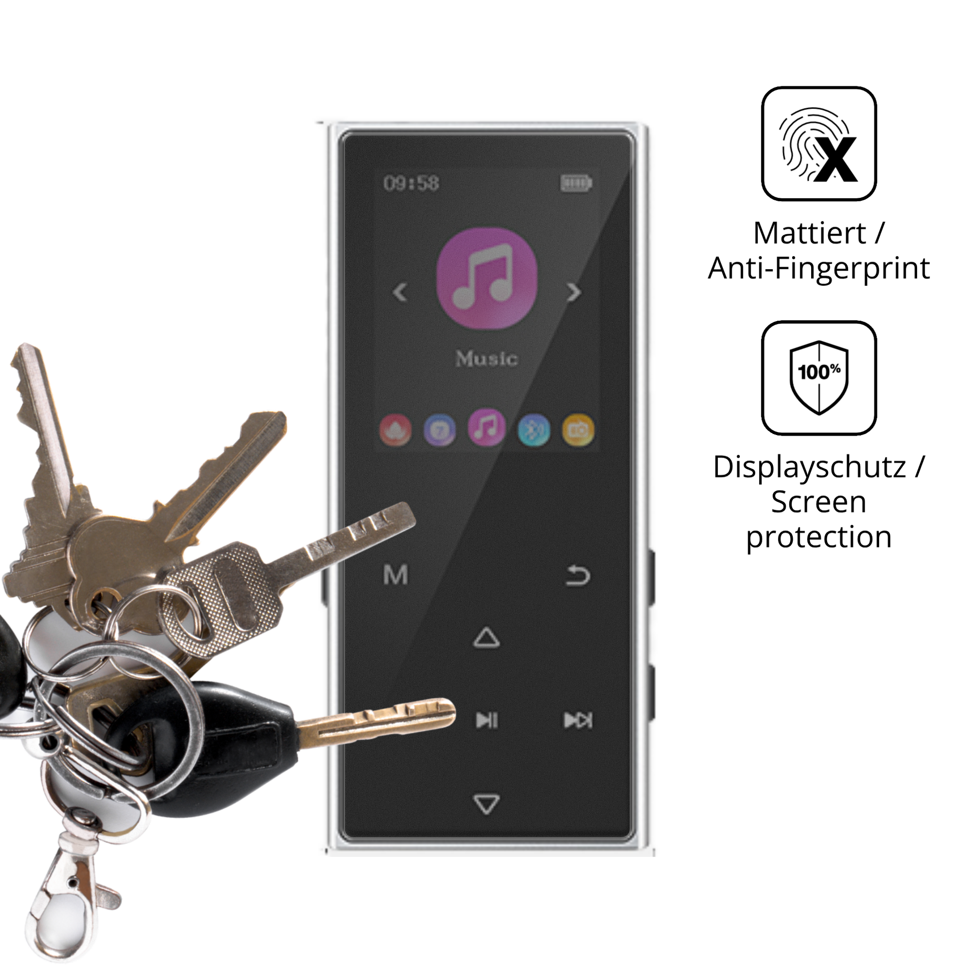 dipos Displayschutz für AGXOV D50 MP3-Player, mattierte Oberfläche, Blickschutzfilter und perfekter Passform