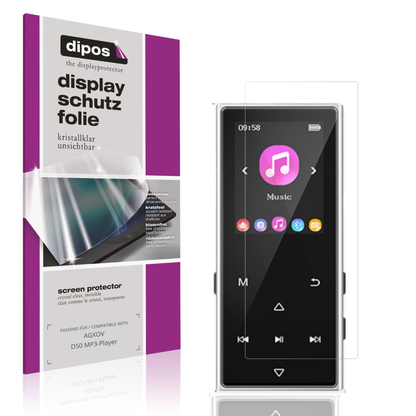 Klare Displayschutzfolie von dipos passend für AGXOV D50 MP3-Player, präziser Zuschnitt und blasenfrei montiert