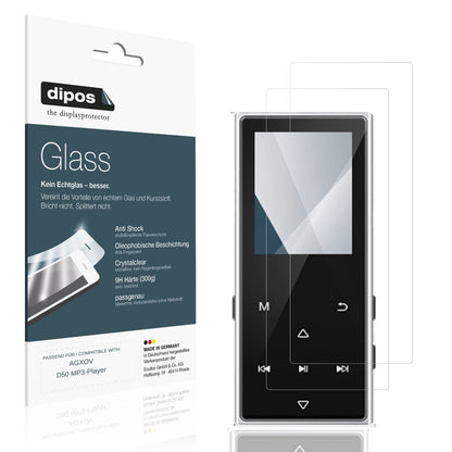 Klare Displayschutzfolie von dipos passend für AGXOV D50 MP3-Player, 9H kratzfest und blasenfrei montiert