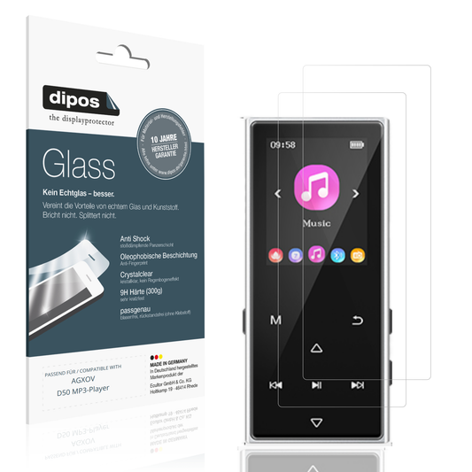 Klare Displayschutzfolie von dipos passend für AGXOV D50 MP3-Player, 9H kratzfest und blasenfrei montiert