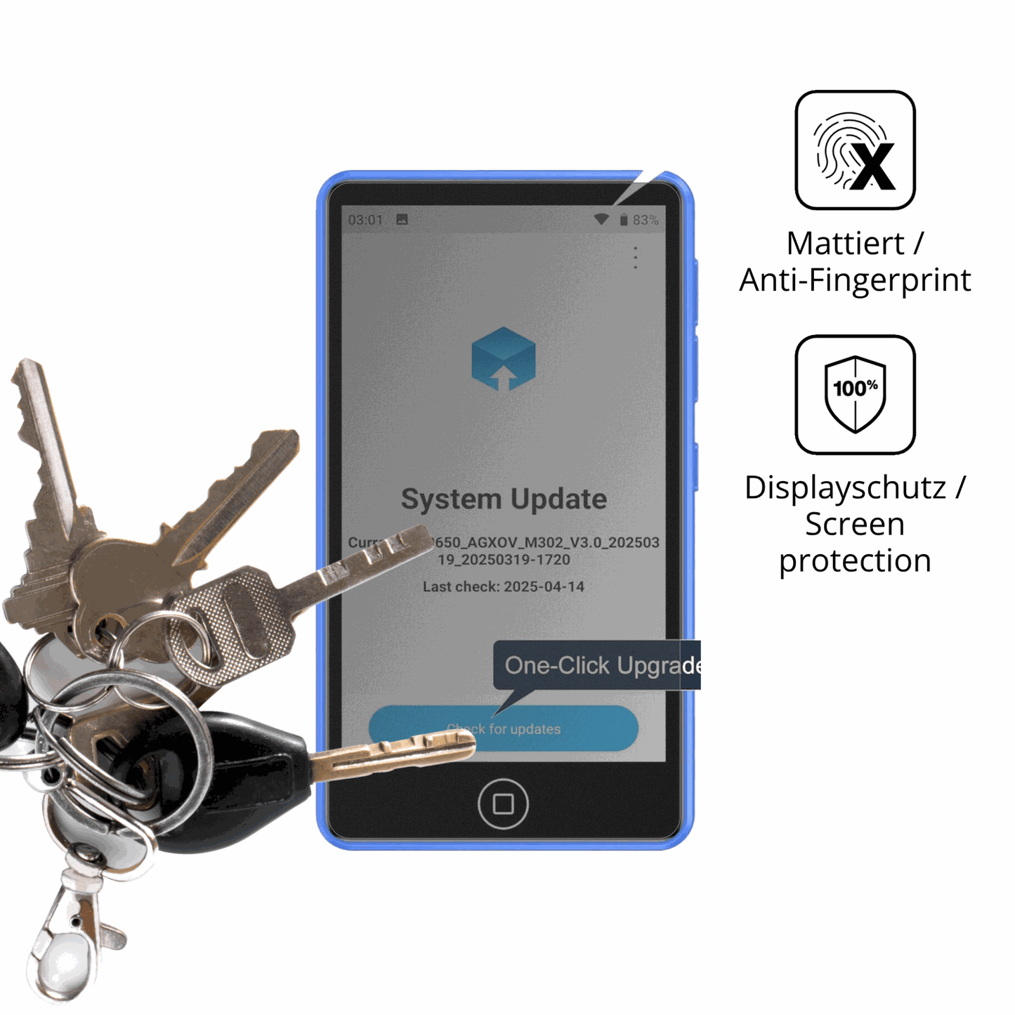 dipos Displayschutz für AGXOV M302 4,02 Zoll MP3-Player, mattierte Oberfläche, Blickschutzfilter und perfekter Passform