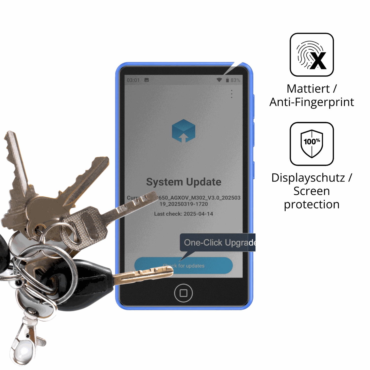 dipos Displayschutz für AGXOV M302 4,02 Zoll MP3-Player, mattierte Oberfläche, Blickschutzfilter und perfekter Passform