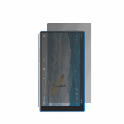 AGXOVP50 MP3-Player mit aufgebrachter dipos Flex Schutzfolie, die seitliche Einblicke blockiert