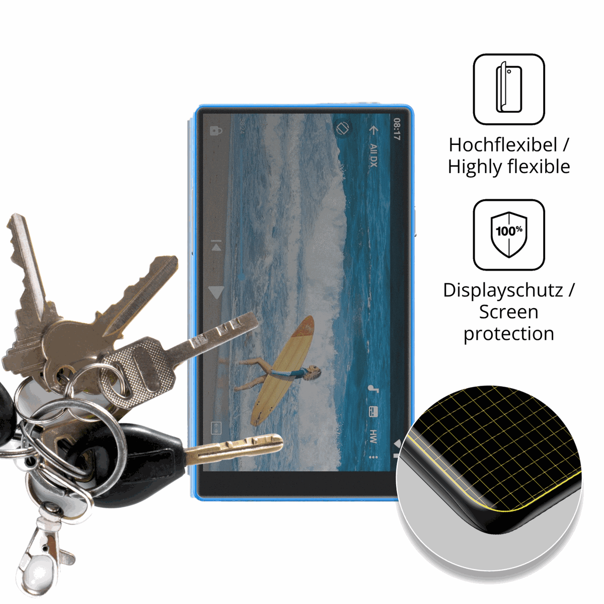 dipos Displayschutz für AGXOV P50 MP3-Player, mit Blickschutzfilter und perfekter Passform auch für die Rundungen