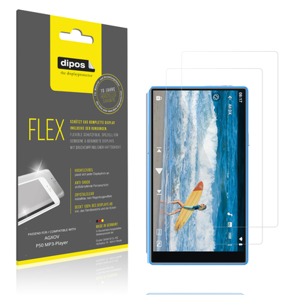 Klare Displayschutzfolie von dipos passend für AGXOV P50 MP3-Player, 100% Displayabdeckung und blasenfreie Montage