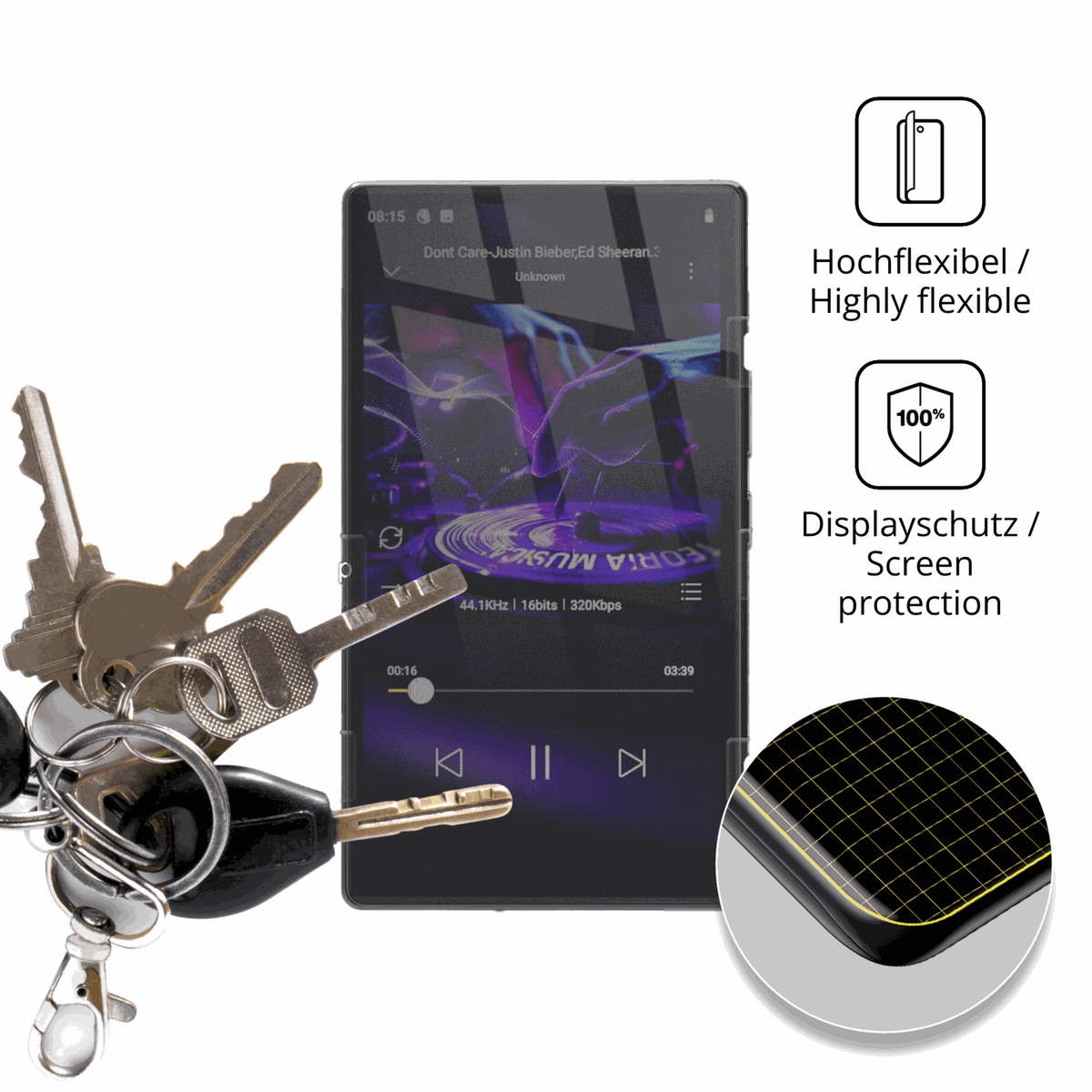 dipos Displayschutz für AHENOD G15 MP3-Player, mit Blickschutzfilter und perfekter Passform auch für die Rundungen