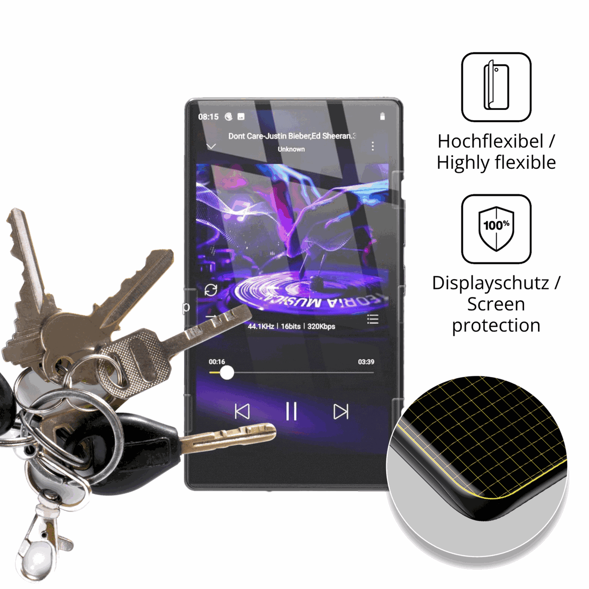 dipos Displayschutz für AHENOD G15 MP3-Player, transparente Oberfläche, perfekte Passform auch für die Rundungen