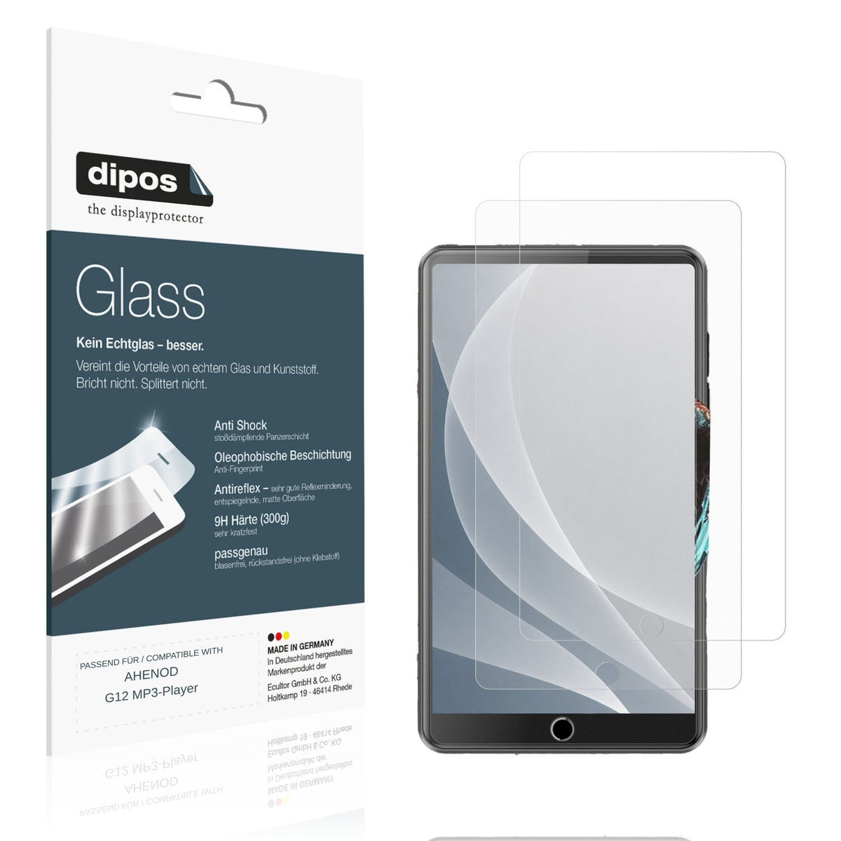Matte Displayschutzfolie von dipos passend für AHENOD G12 MP3-Player, 9H kratzfest und blasenfrei montiert