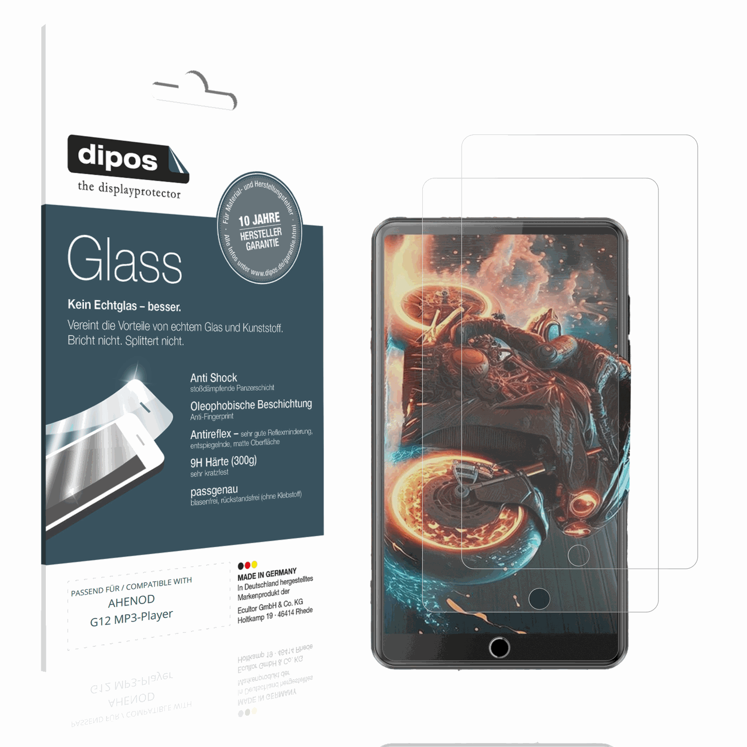 Matte Displayschutzfolie von dipos passend für AHENOD G12 MP3-Player, 9H kratzfest und blasenfrei montiert