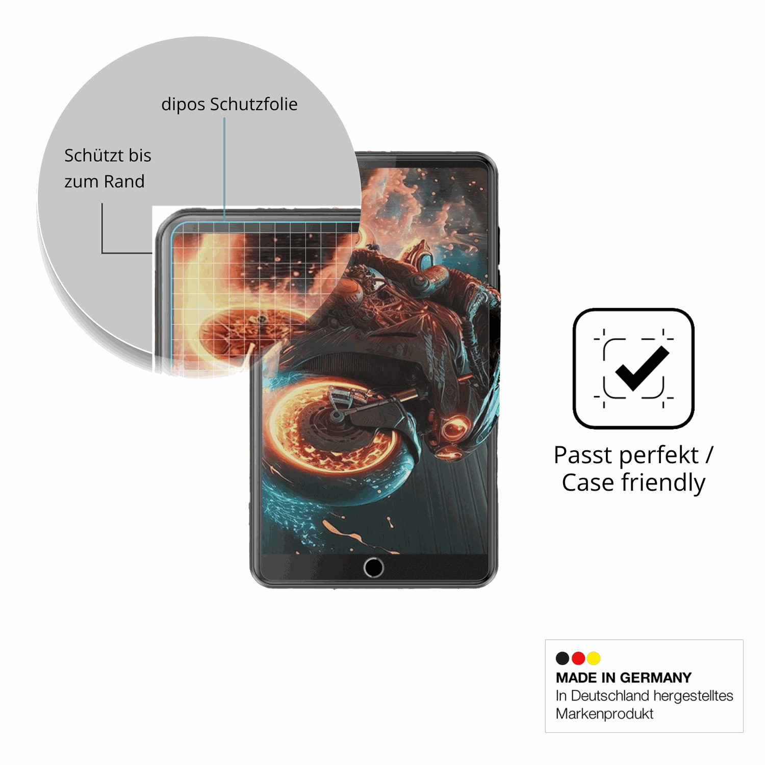 Schutzglasfolie mit optimaler Passform, zur Verwendung mit Hüllen geeignet