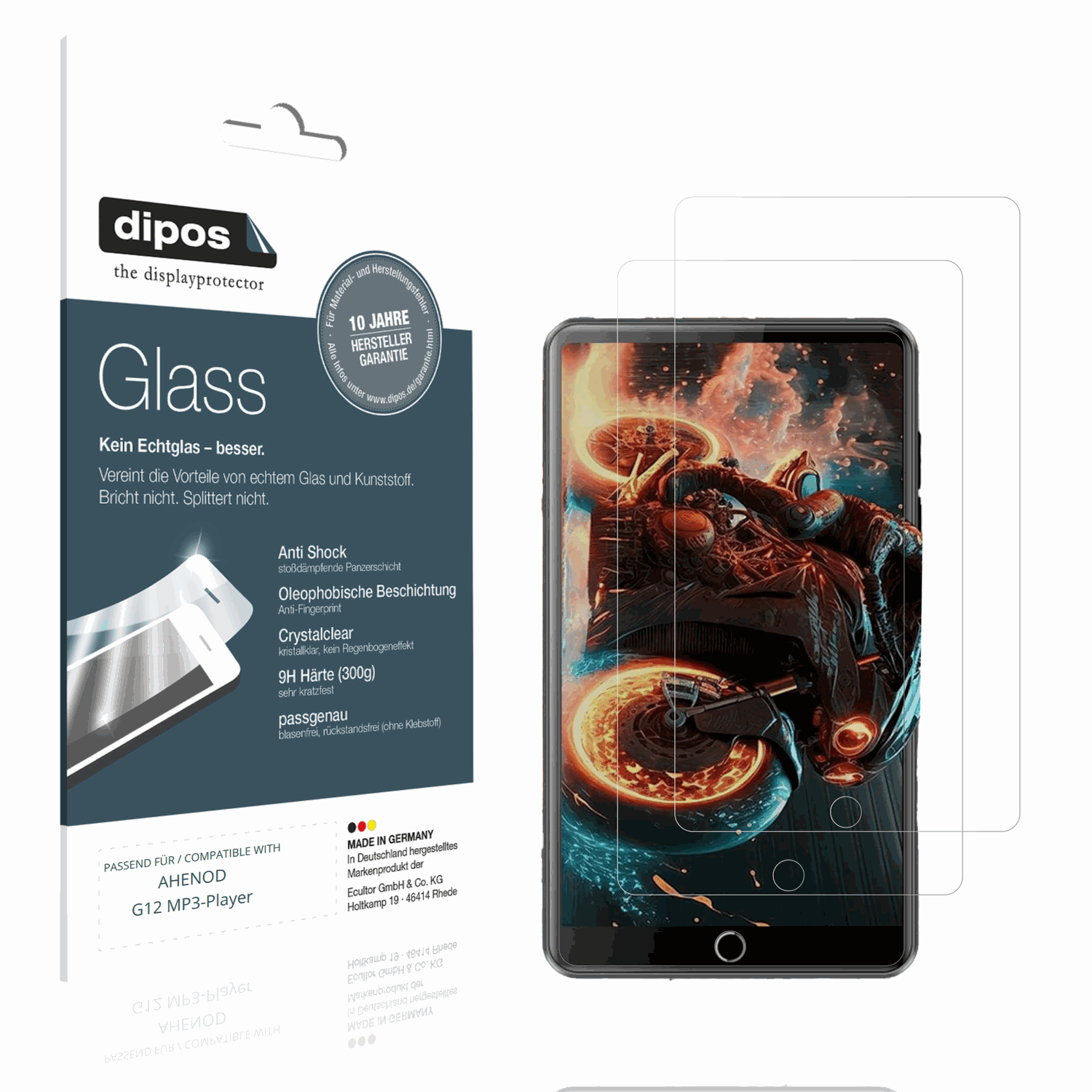 Klare Displayschutzfolie von dipos passend für AHENOD G12 MP3-Player, 9H kratzfest und blasenfrei montiert