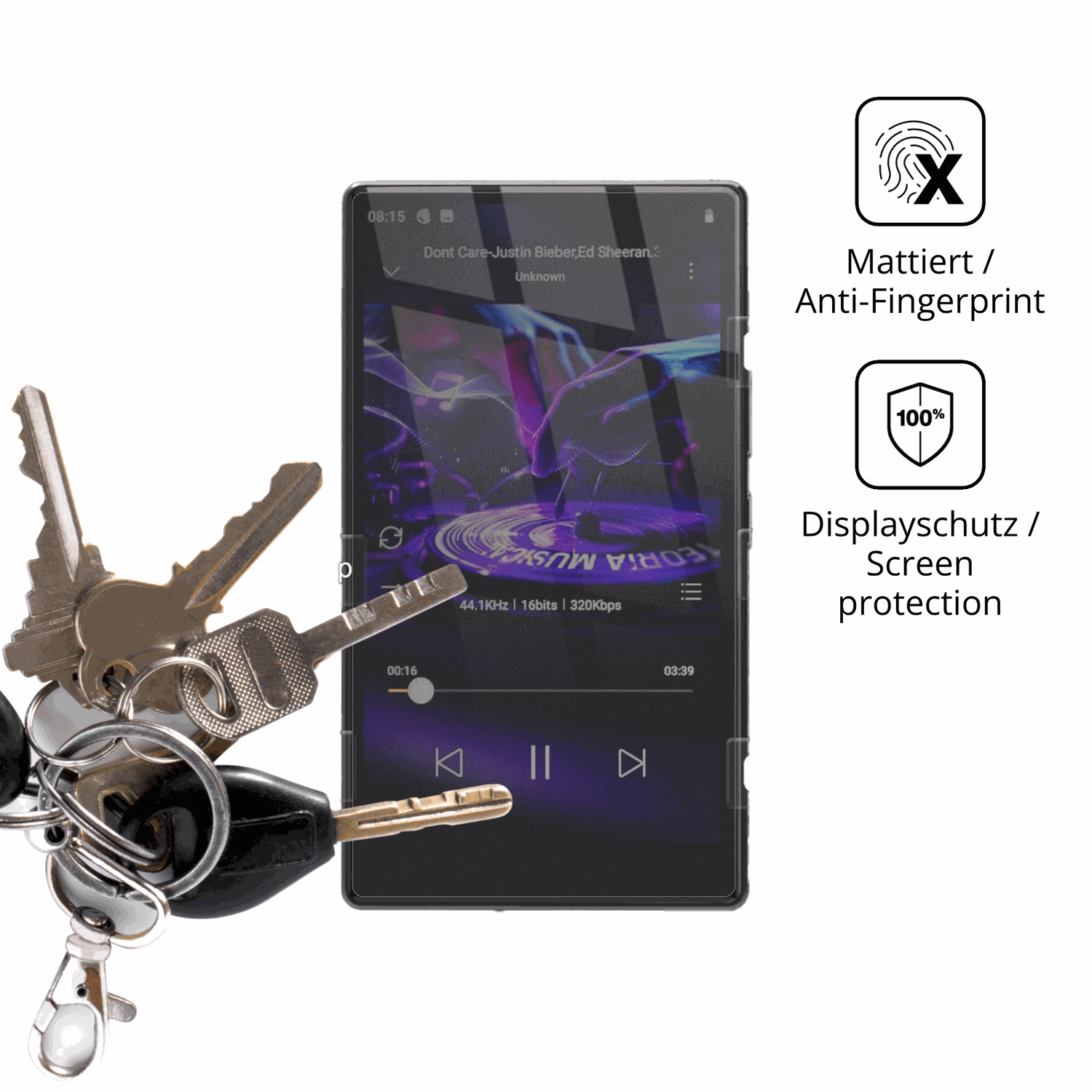 dipos Displayschutz für AHENOD G15 MP3-Player, mattierte Oberfläche, Blickschutzfilter und perfekter Passform