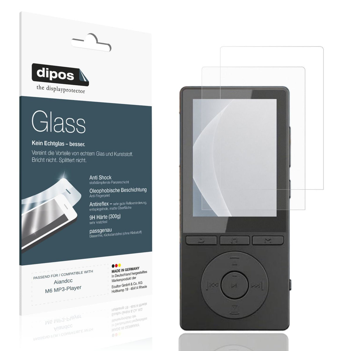 Matte Displayschutzfolie von dipos passend für Aiandcc M6 MP3-Player, 9H kratzfest und blasenfrei montiert