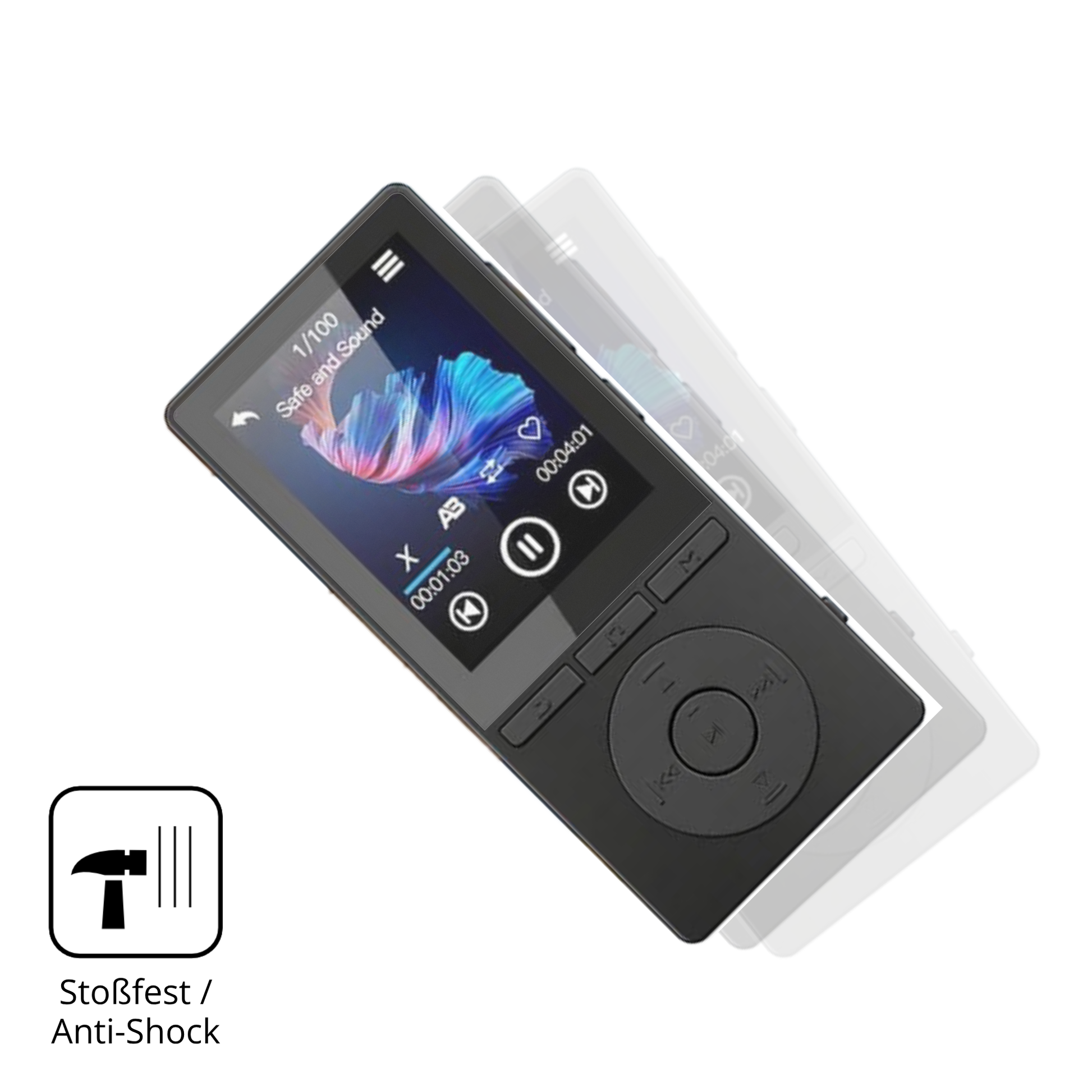 Schutz gegen Kratzer auf dem Aiandcc M6 MP3-Player Glas durch Schlüssel, Stöße gegen die Tischkante oder Stürze