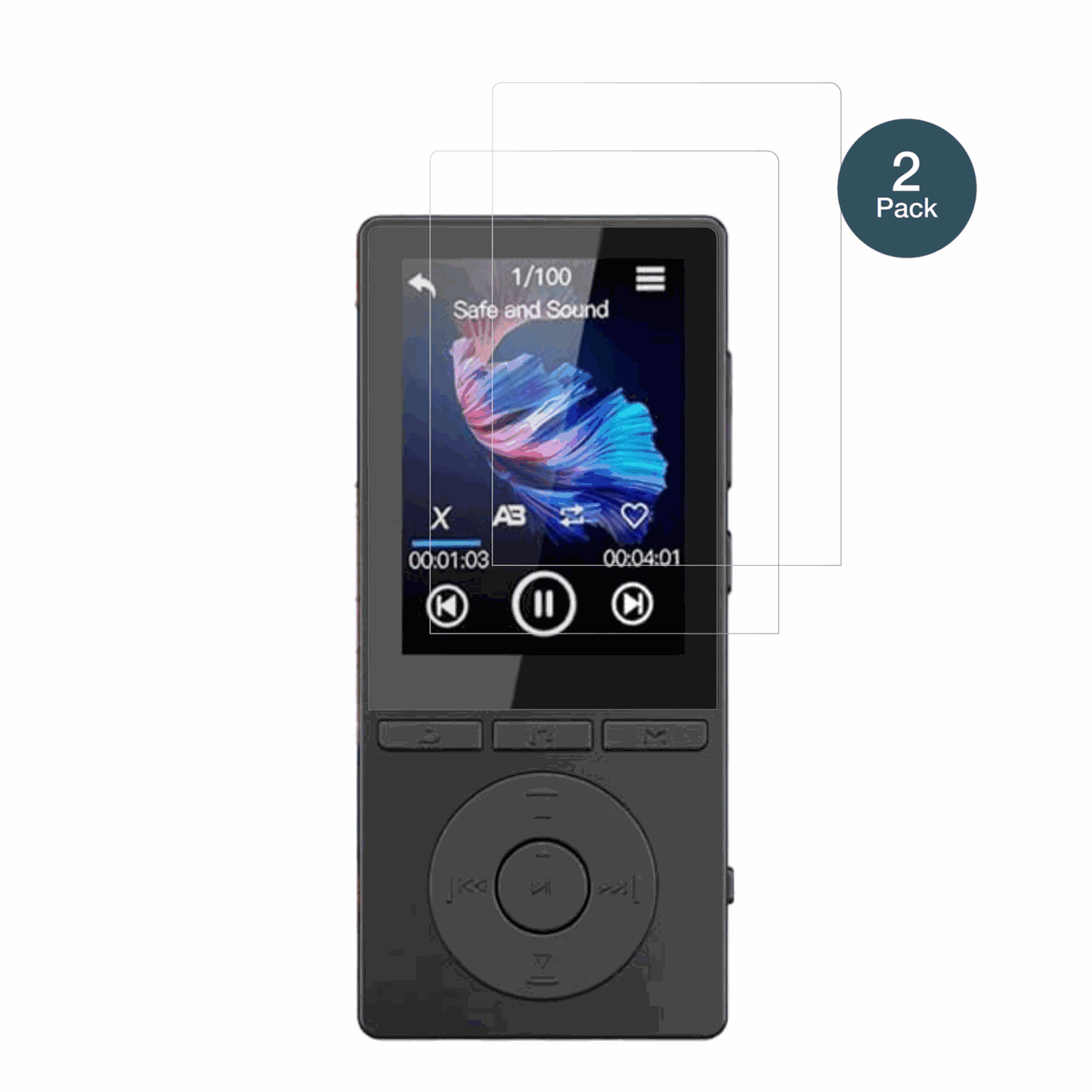 AiandccM6 MP3-Player mit aufgebrachter dipos Flex Schutzfolie, glasklare Darstellung ohne Einschränkungen