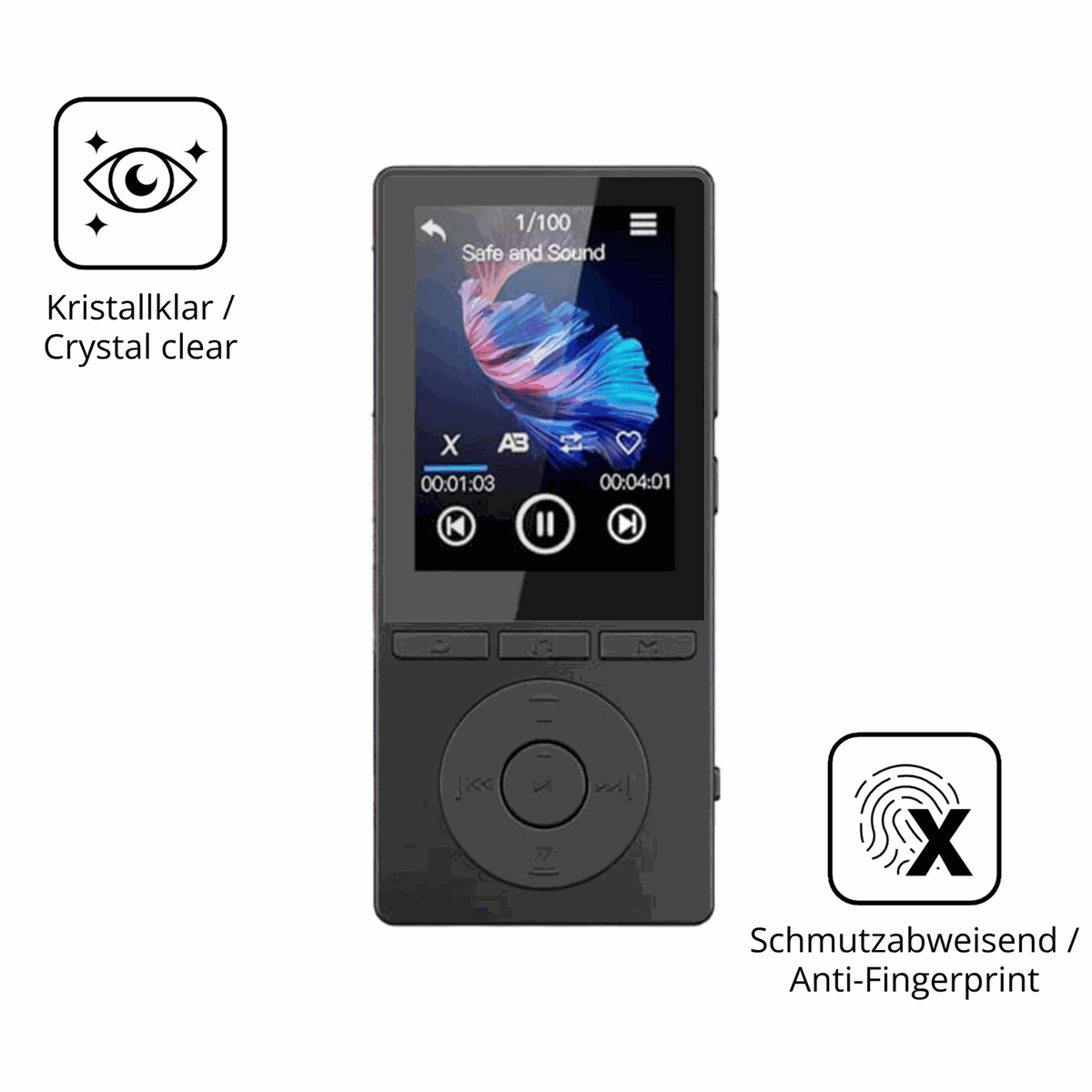 Flexible TPU-Folie passend zugeschnitten für Aiandcc M6 MP3-Player, vollständige Abdeckung