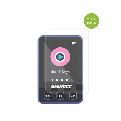 AiandccM8 MP3-Player mit aufgebrachter dipos Displayschutzfolie, die lästige Fingerabdrücke minimiert