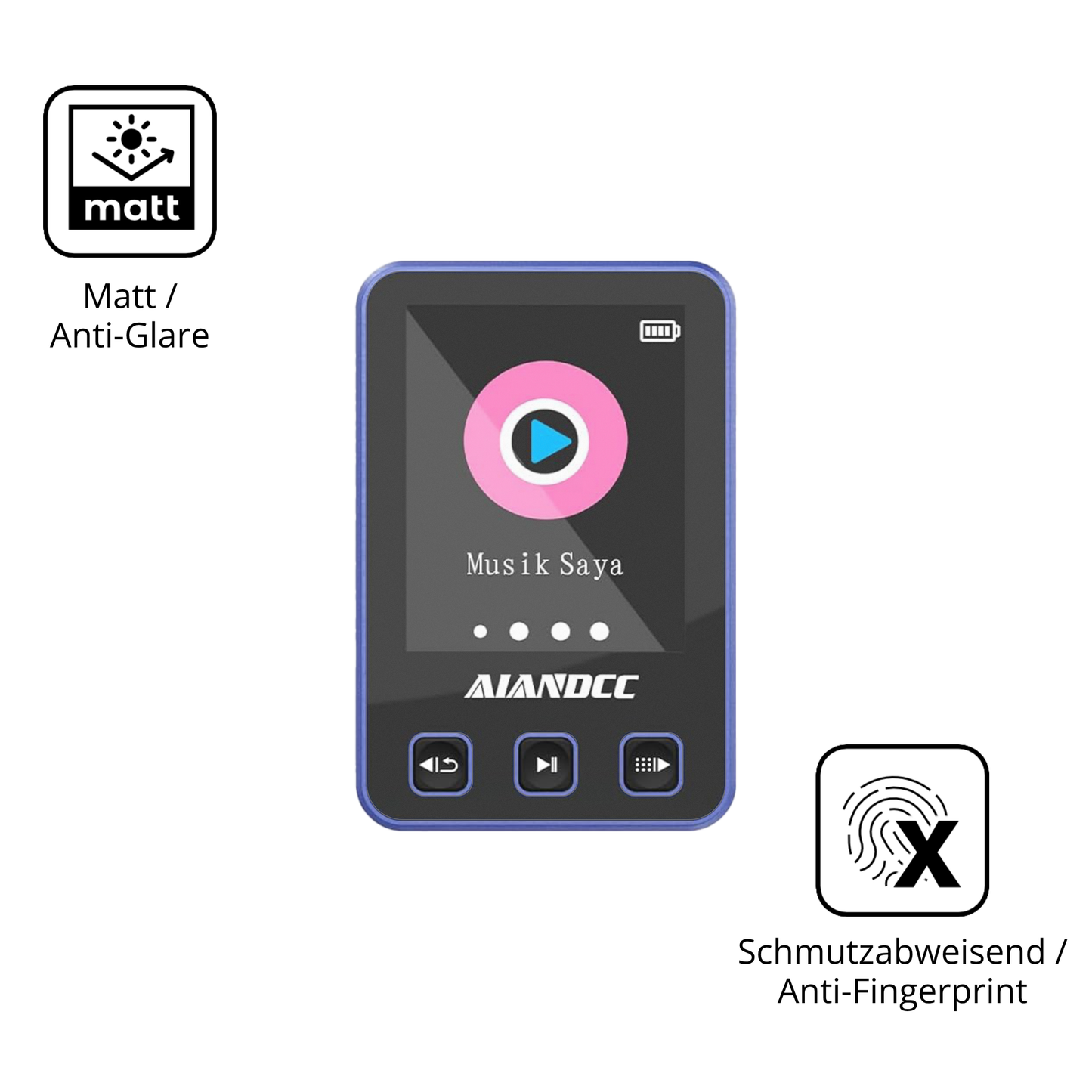 Dünne und entspiegelnde Folie passend zugeschnitten für Aiandcc M8 MP3-Player