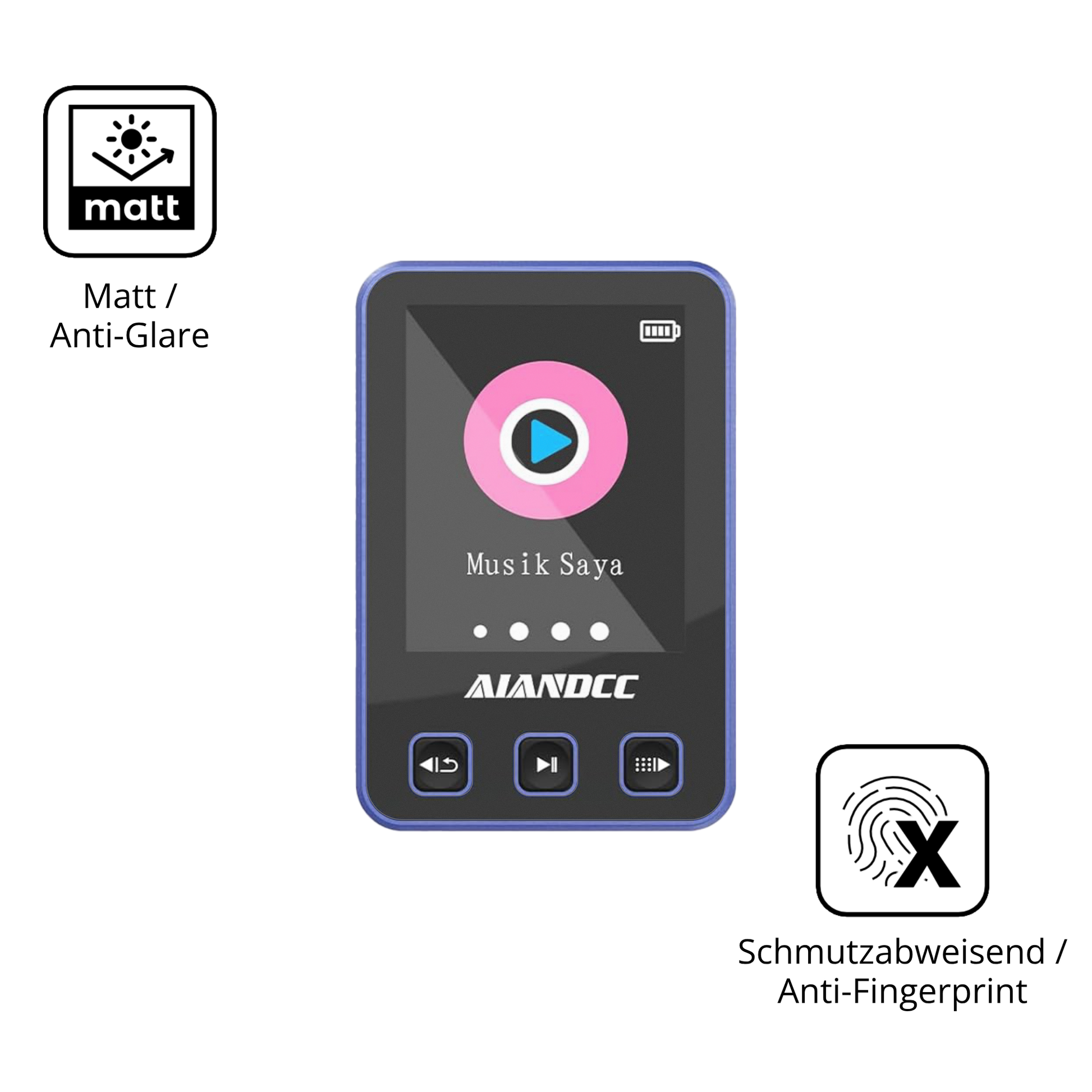 Dünne und entspiegelnde Folie passend zugeschnitten für Aiandcc M8 MP3-Player
