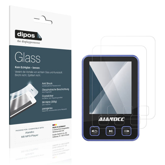 Klare Displayschutzfolie von dipos passend für Aiandcc M8 MP3-Player, 9H kratzfest und blasenfrei montiert