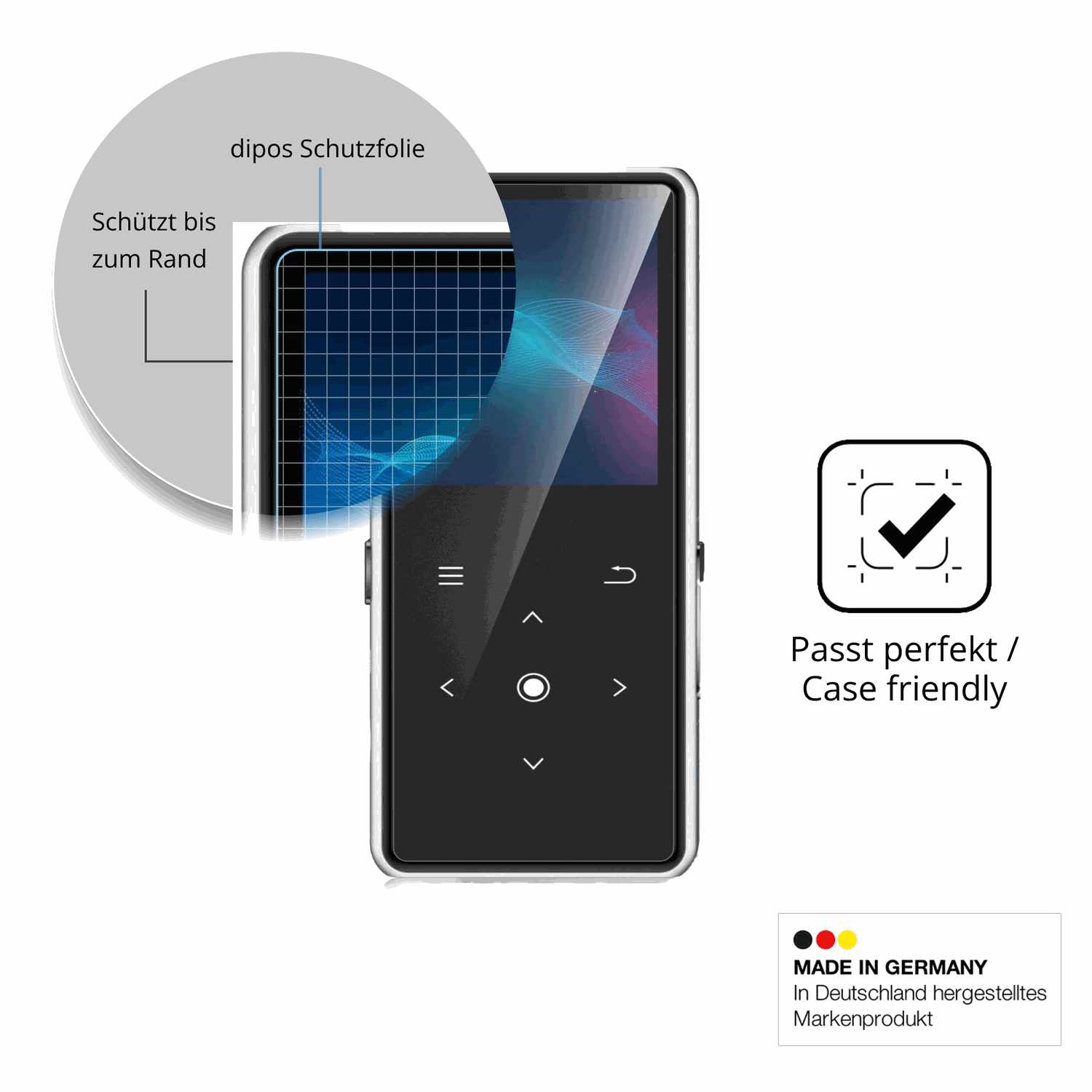 Schutzglasfolie mit optimaler Passform, zur Verwendung mit Hüllen geeignet