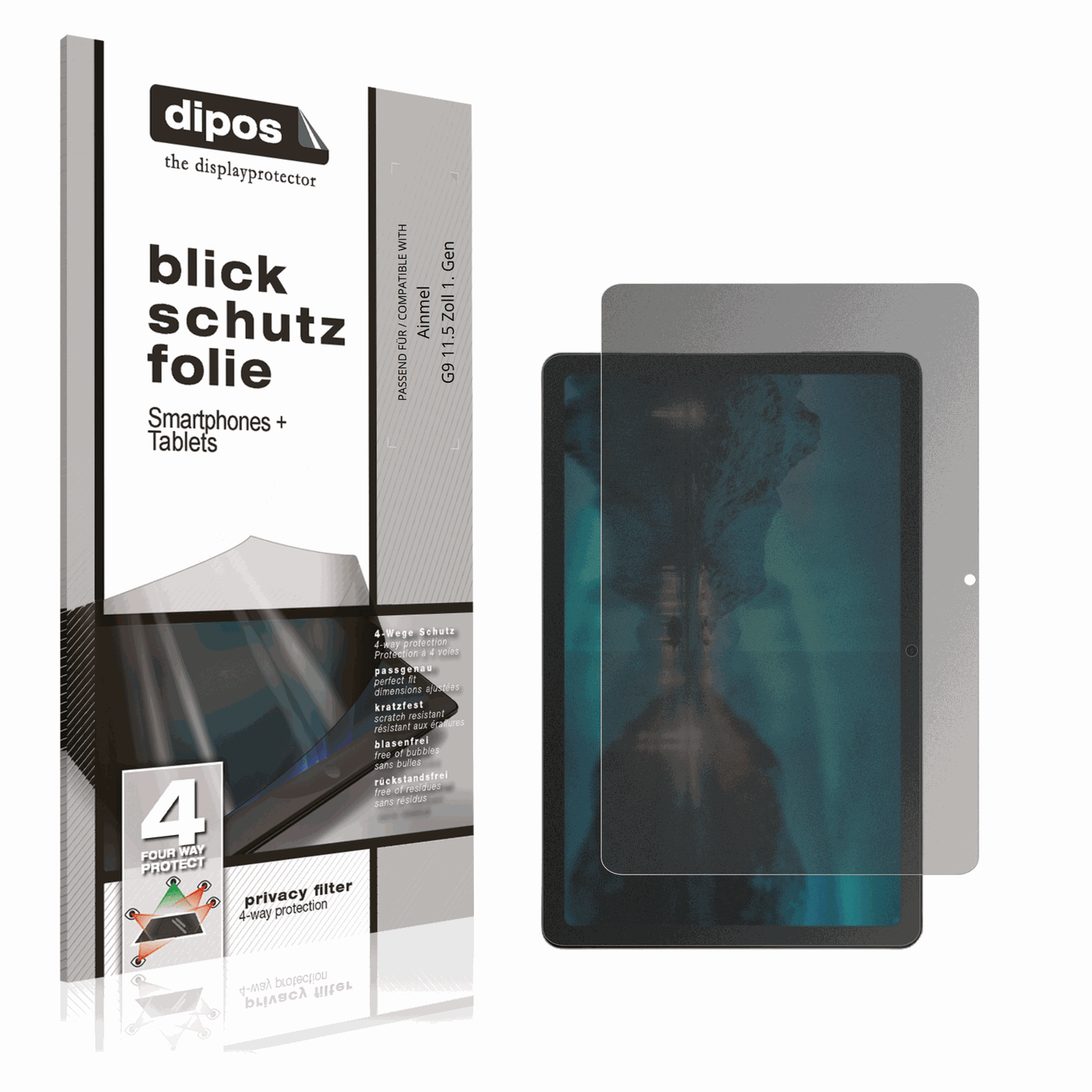 Blickschutzfolie von dipos passend für Ainmel G9 11.5 Zoll 1. Gen, präziser Zuschnitt und blasenfrei montiert