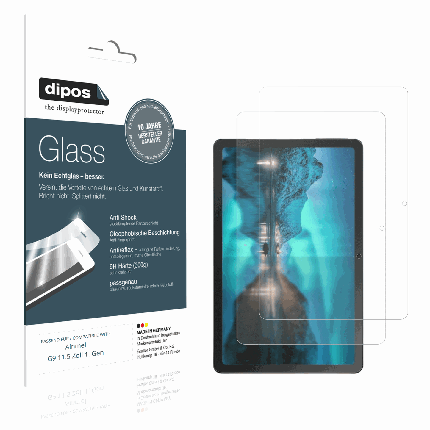 Matte Displayschutzfolie von dipos passend für Ainmel G9 11.5 Zoll 1. Gen, 9H kratzfest und blasenfrei montiert
